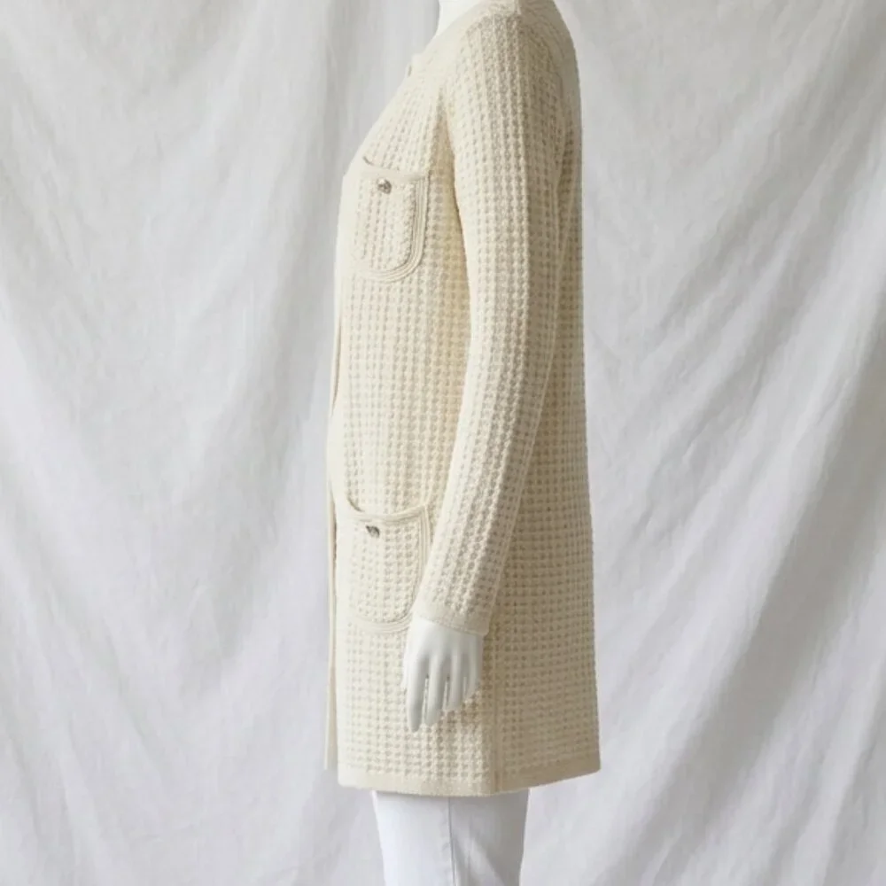 NWT Talbots Women's Textured Metallic Cream Knit Cardigan Coat L